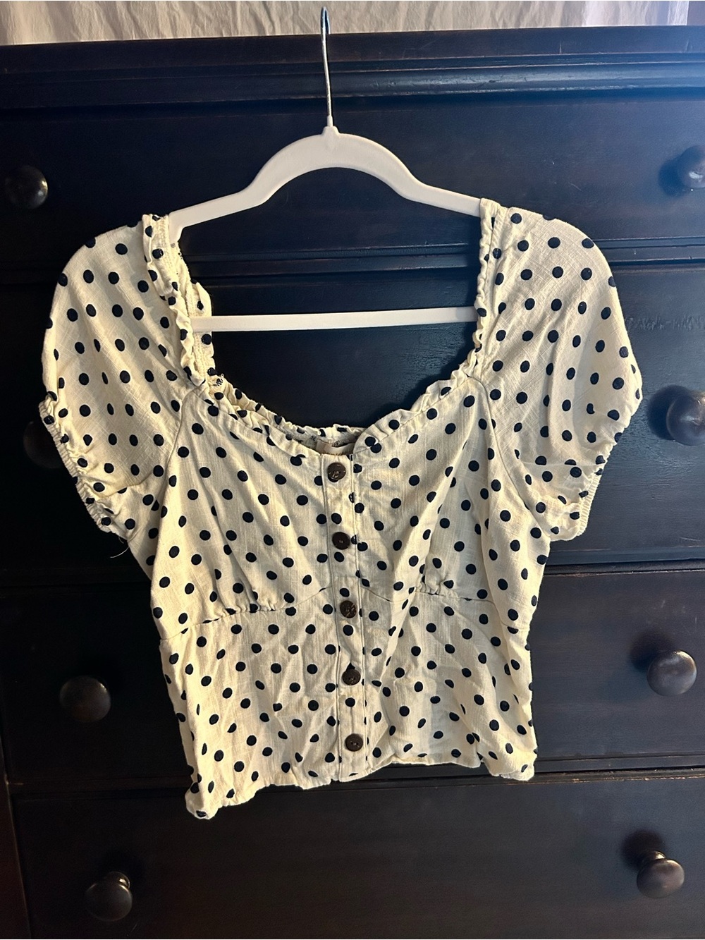 Monteau White Crop Top with Black Polka Dots